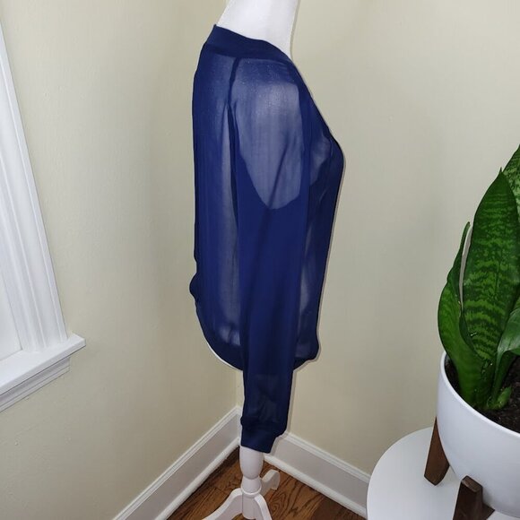 Anthropologie “ONE FINE DAY” Sheer Blue Blouse Round Neck Long Sleeve Size XS - Picture 6 of 14